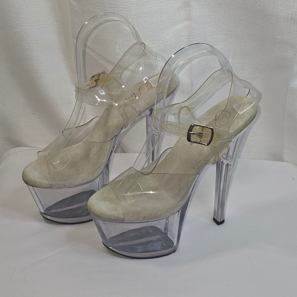 Pleaser Sky-308 Clear Platform Sandals Women 7 Stiletto Pole Dance Exotic Heels